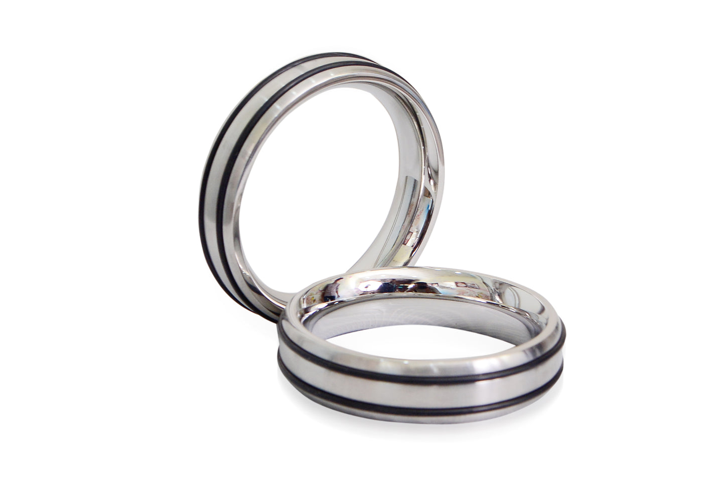 Stainless Steel Cock Ring with Double Black Rings